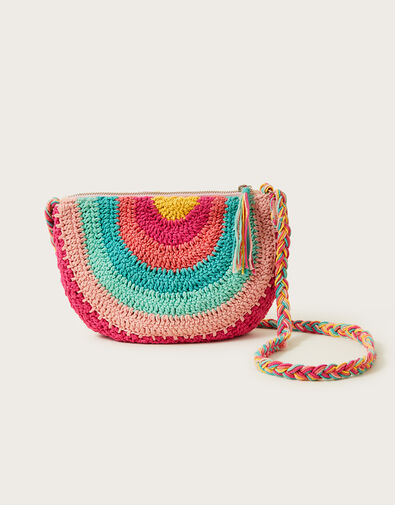 Festival Rainbow Crochet Slouch Bag, , large