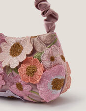 Minnie Floral Embroidered Ruched Bag, , large