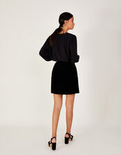 Lynne Embroidered Velvet Skirt , Black (BLACK), large