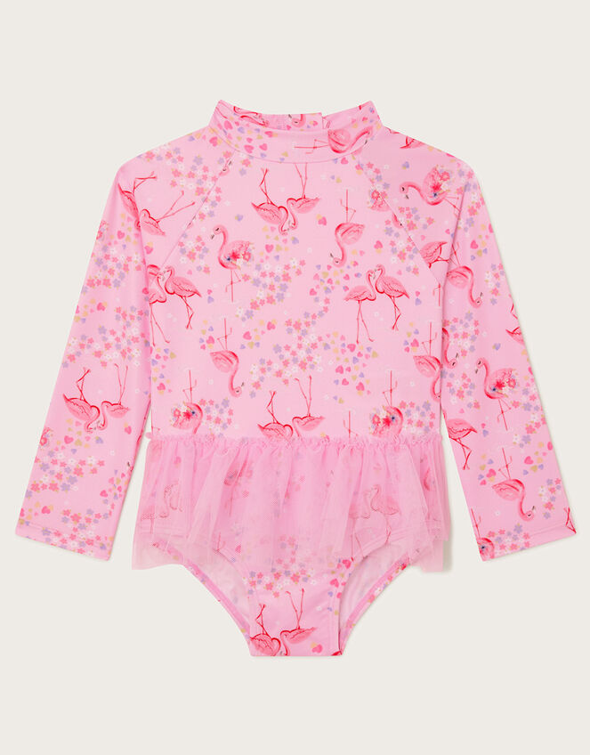 Baby Long Sleeve Flamingo UPF50 Swimsuit, Pink (PINK), large