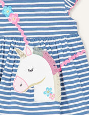 Baby Unicorn Stripe Dress, Blue (BLUE), large