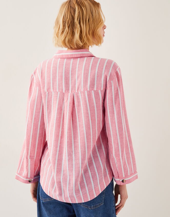 Tyra Linen-Blend Stripe Shirt, Pink (PINK), large
