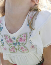 Boutique Butterfly Embroidered Flutter Sleeve Top, White (WHITE), large