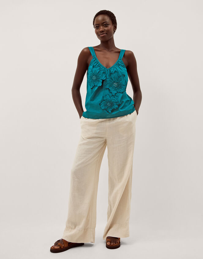 Rosalie Sleeveless Floral Embellished Top, Teal (TEAL), large