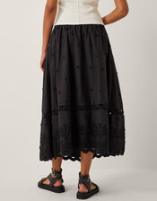 Esme Floral Appliqué Midi Skirt, Black (BLACK), large