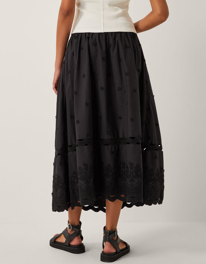 Esme Floral Appliqué Midi Skirt, Black (BLACK), large