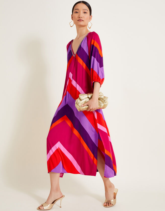 Sonya Stripe Kaftan Dress, Red (RED), large