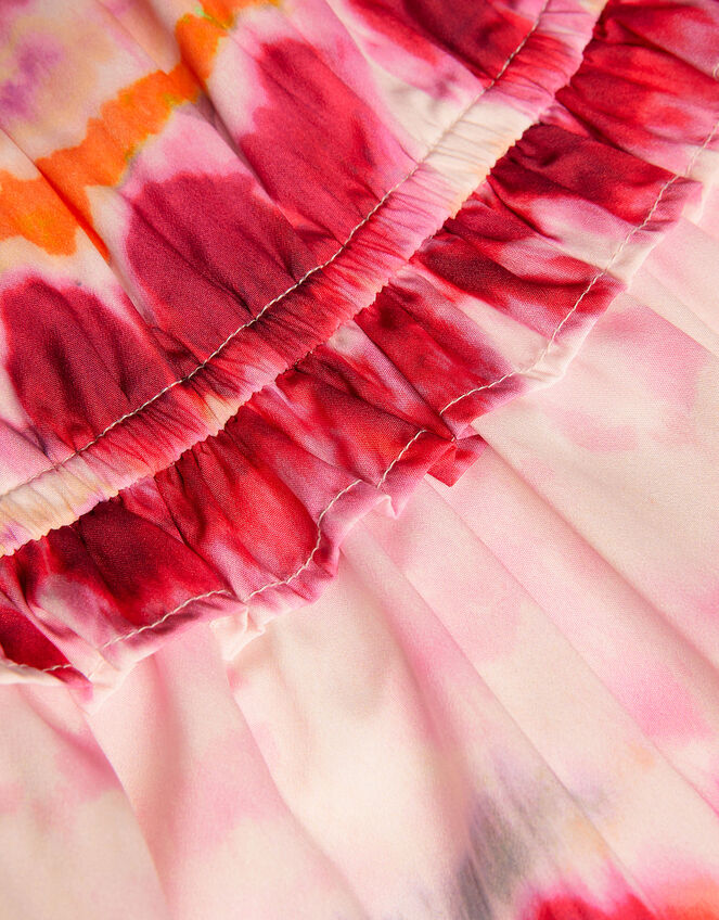 Tie Dye Tiered Dress in Recycled Polyester, Pink (PINK), large