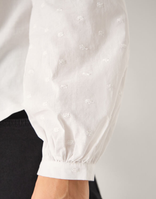 Flossy Embroidered Sleeve Top Ivory