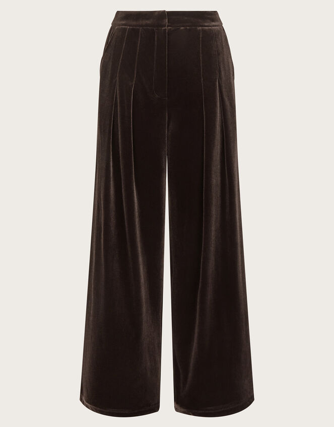 Valery Wide Leg Velvet Trousers, Brown (CHOCOLATE), large
