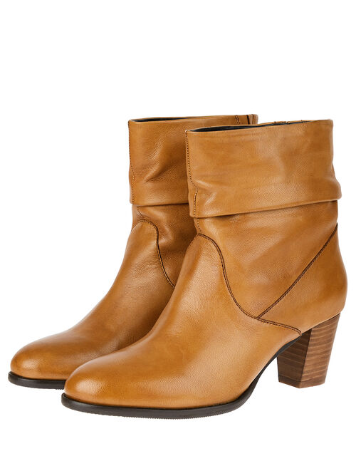 tan leather slouch ankle boots