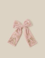 Embellished Velvet Initial Bow Clip, Pink (PINK), large