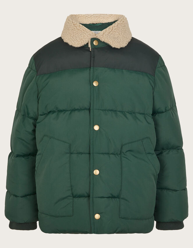 Borg Collar Puffer Jacket, Green (GREEN), large