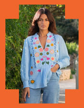 La Galeria Elefante Embroidered Blouse, Blue (PALE BLUE), large