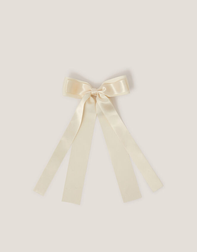 Ribbon Long Bow Hair Clip, Ivory (IVORY), large