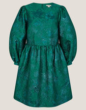 Jolene Floral Jacquard Mini Dress, Green (GREEN), large