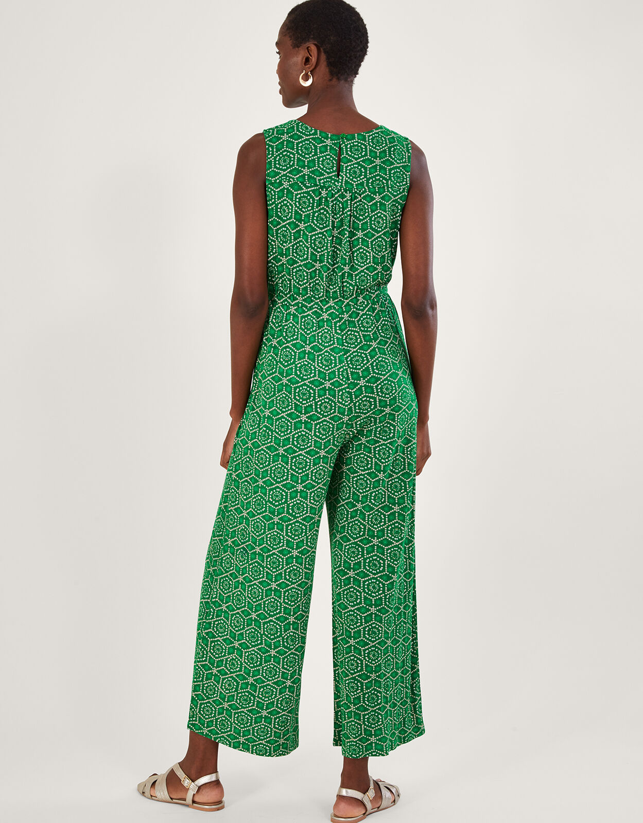 Geometric Print Jersey Jumpsuit in LENZING ECOVERO Green
