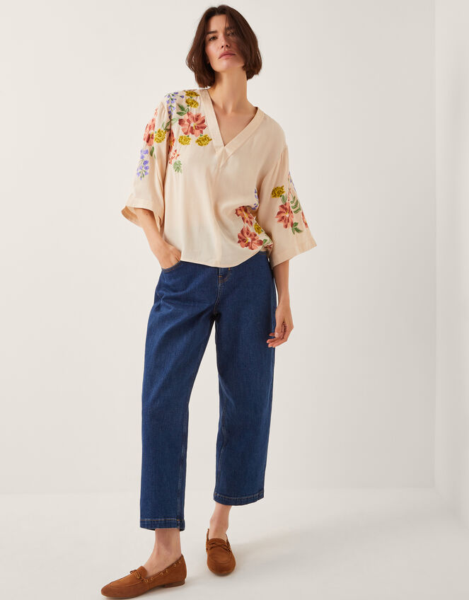 Sylvia Floral Embroidered V-Neck Top, APRICOT, large
