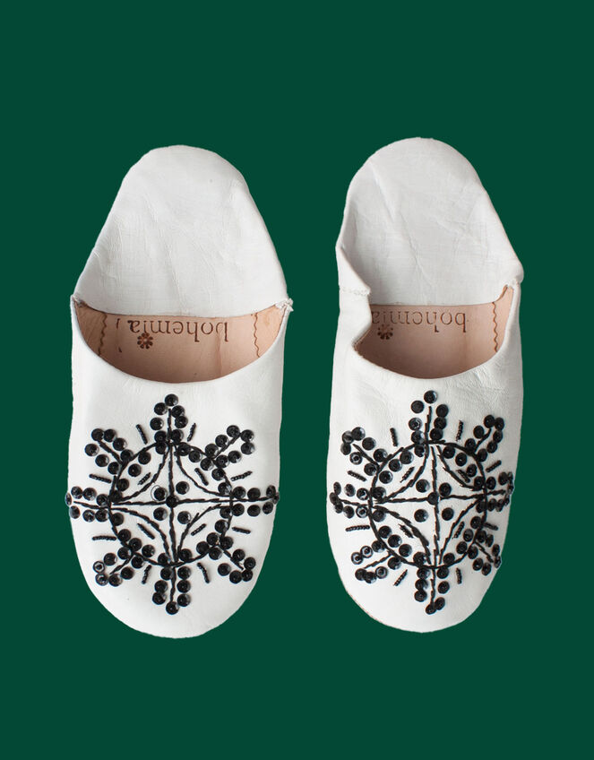 Bohemia Design Sequin Slippers, White (WHITE), large