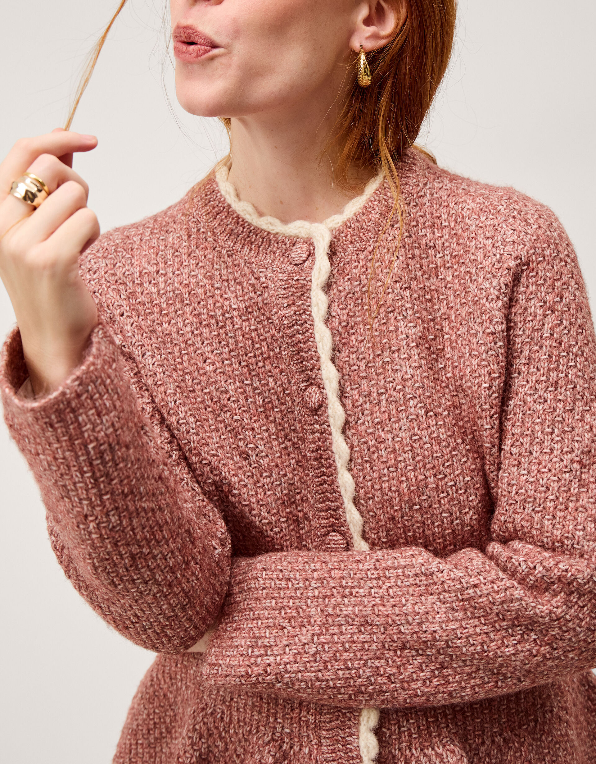 Suki Scallop Peplum Cardigan Pink