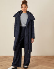 Longline Hooded Padded Coat, Blue (NAVY), large