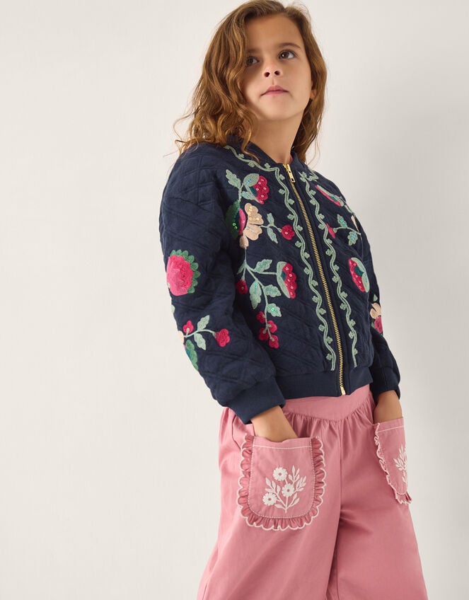Floral Embroidered Quilted Bomber Jacket