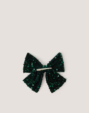Sequin Velvet Bow Clip, , large