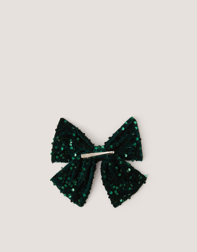 Sequin Velvet Bow Clip, , large