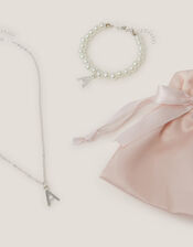 Initial Necklace & Bracelet Pouch Set, Multi (MULTI), large