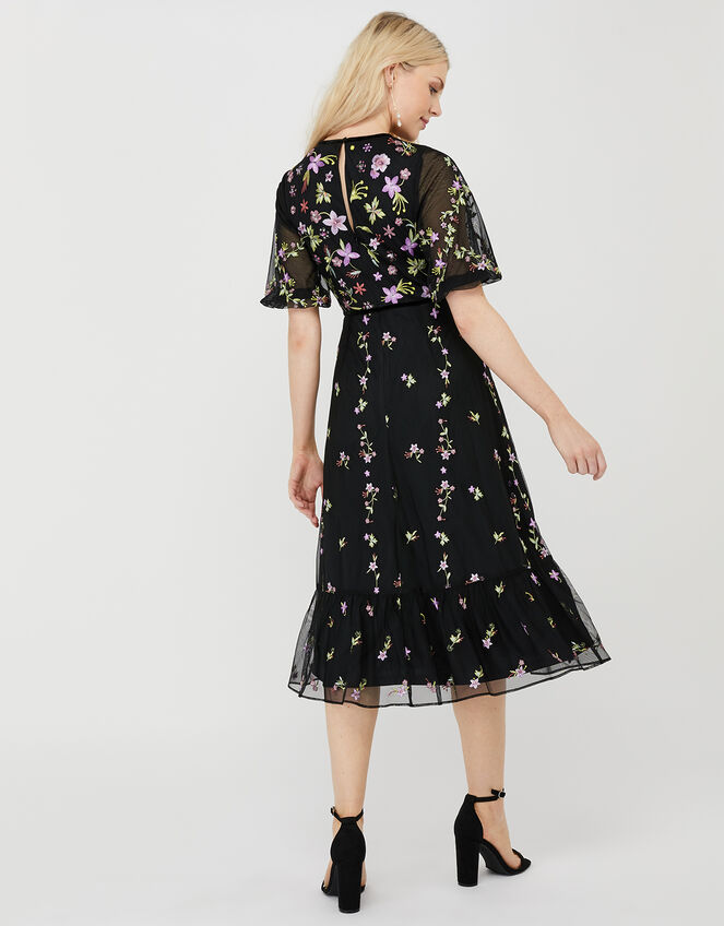 Emma Floral Embroidered Dress, Black (BLACK), large