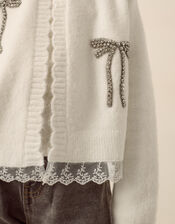 Embellished Bow Cardigan, Ivory (IVORY), large