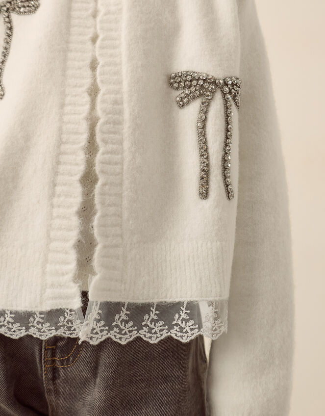 Embellished Bow Cardigan, Ivory (IVORY), large