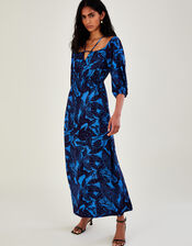 Bardot Leaf Print Jersey Maxi Dress, Blue (BLUE), large