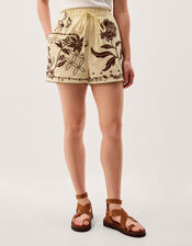 Carly Tropical Embroidered Shorts, Ivory (IVORY), large