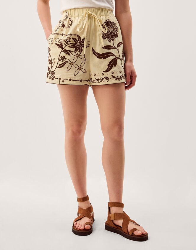 Carly Tropical Embroidered Shorts, Ivory (IVORY), large