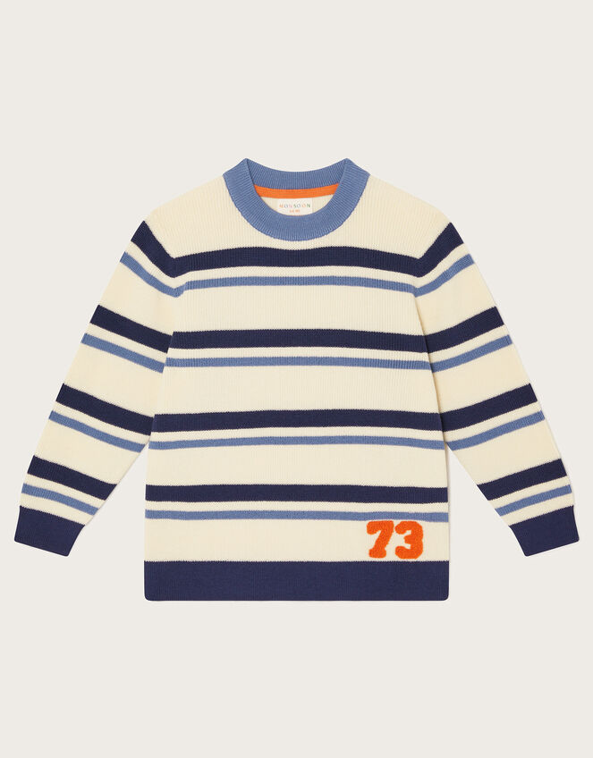 Varsity Stripe Crew Neck Jumper, Ivory (IVORY), large