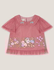 Kristi Embroidered Tulle Top, Pink (DUSKY PINK), large