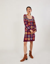 Hand Crochet Patchwork Dress, Multi (MULTI), large