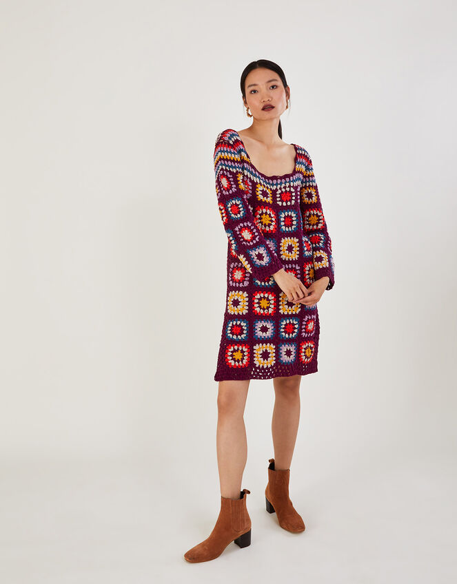 Hand Crochet Patchwork Dress, Multi (MULTI), large