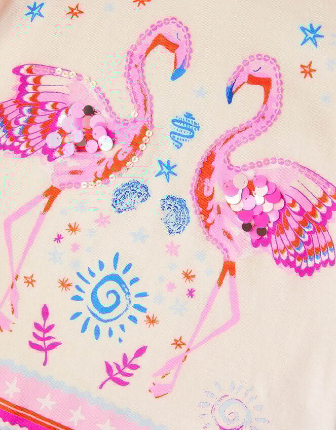 Sequin Flamingo Frilly T-Shirt, Blue (BLUE), large