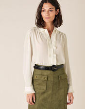 Pleated Collar Blouse, Ivory (IVORY), large