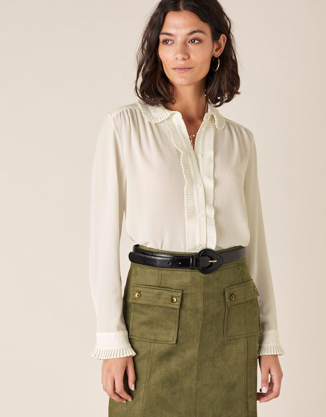 Pleated Collar Blouse, Ivory (IVORY), large