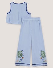 Monsoon x Charlie Taylor Embroidered Top & Trousers Set, Blue (BLUE), large
