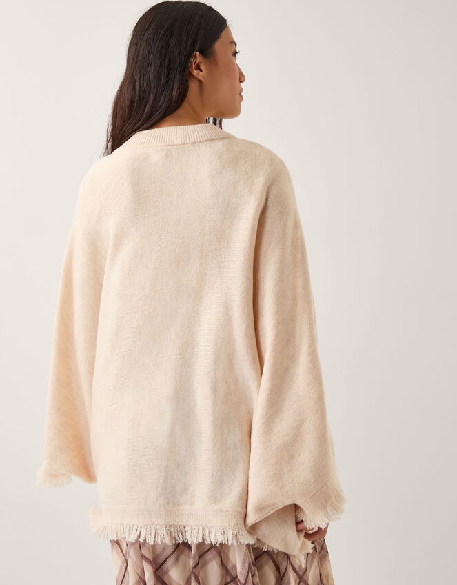 Fay Fringe Trim Poncho , Natural (NATURAL), large