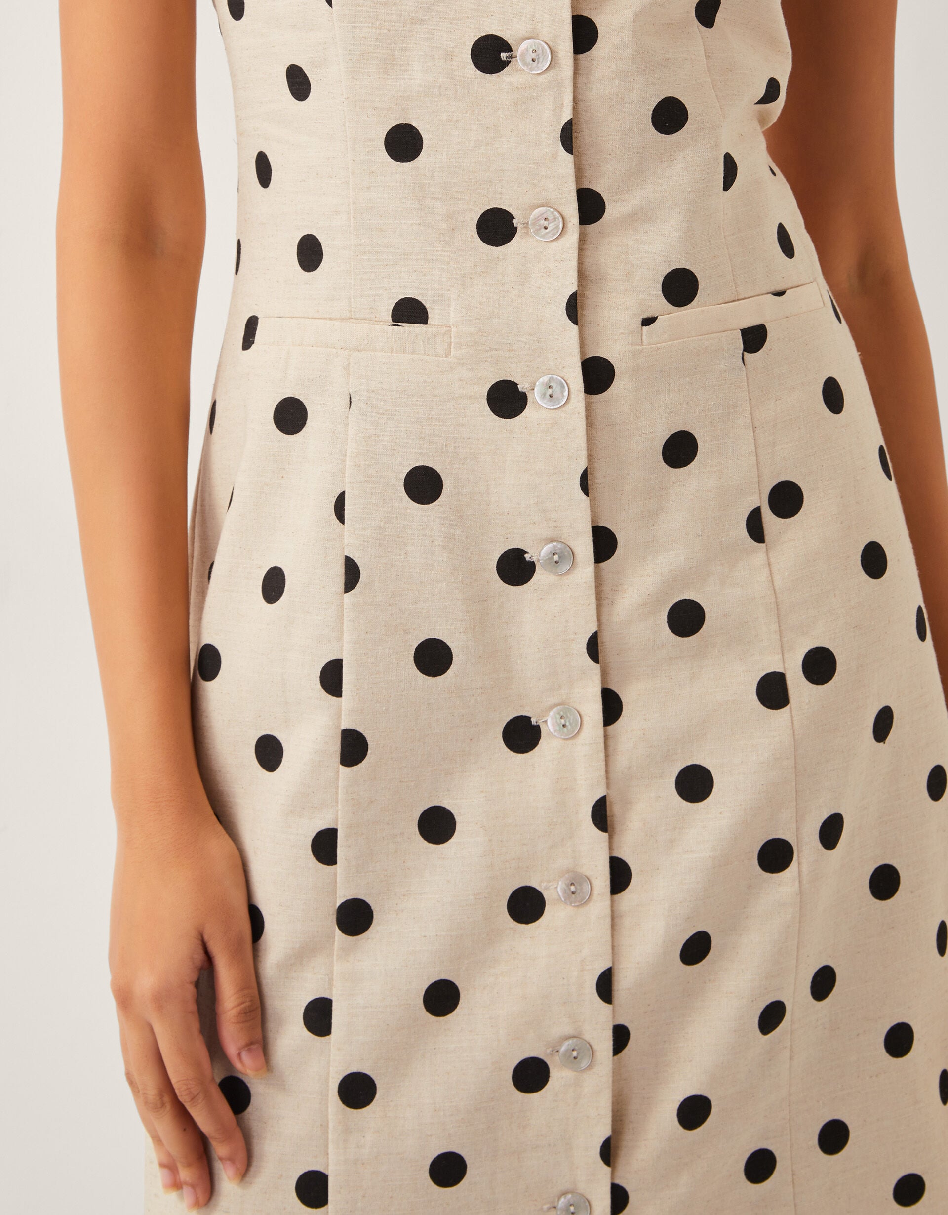 Indibelle Cotton Polka Dot Print Flared Midi Dress (Black) main image 1