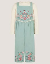 Baby Top & Embroidered Corduroy Dungarees Set, Green (GREEN), large