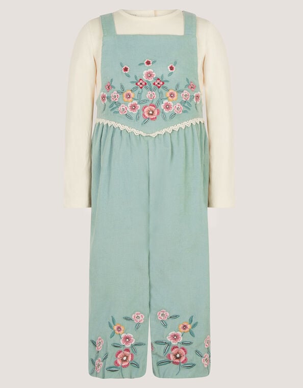 Baby Top & Embroidered Corduroy Dungarees Set, Green (GREEN), large