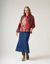 One Hundred Stars Primula Pussybow Blouse, Red (BERRY), large