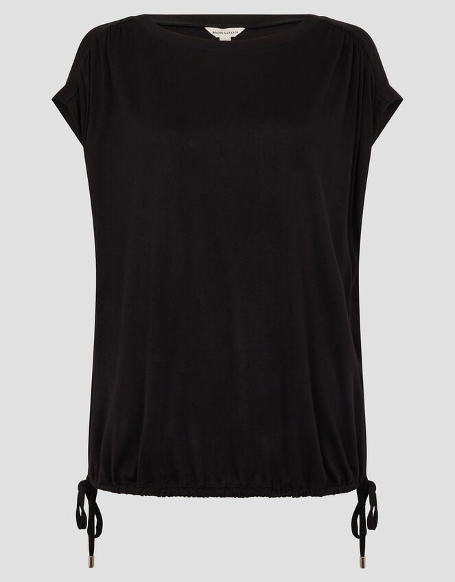 Tamara Cap Sleeve Tie Jersey Top, Black (BLACK), large