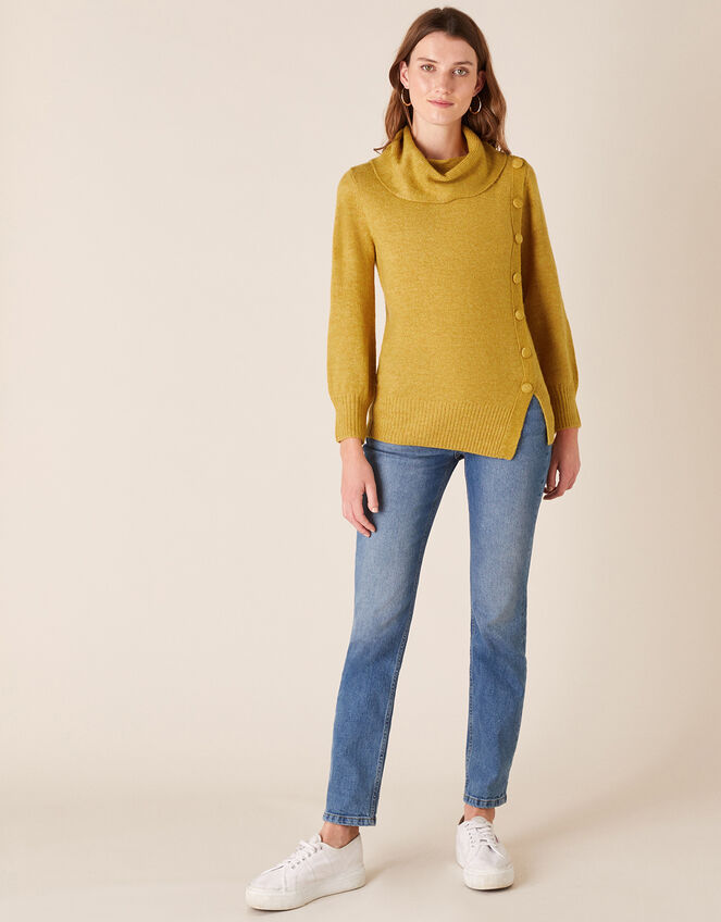 Button Side Knit Jumper, Yellow (OCHRE), large